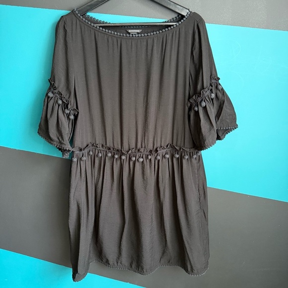 Club Monaco Black Ruffled Bell Sleeve Mini Dress 100% cotton - Picture 4 of 12